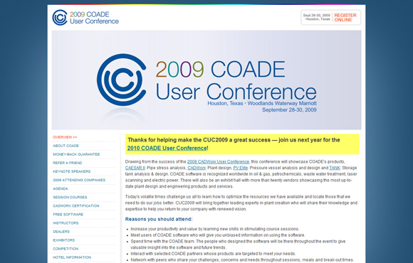 2009 COADE User Conference Web Site Screenshot